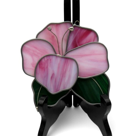 STAINED GLASS Pink Flower 3D Window Hanging Floral Suncatcher - Picture 2 of 10